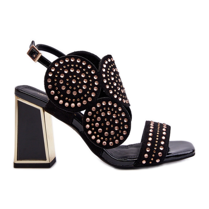 S.Barski Ukrašene sandale na visoku petu D&amp;A CR026 crne crno