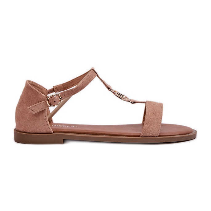 Ženske ravne sandale sa zlatnim ukrasom Vinceza 17321 Bež