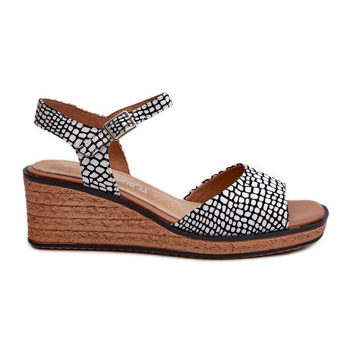 Ženske sandale na klin Sergio Leone SK303 bijele i crne bijela