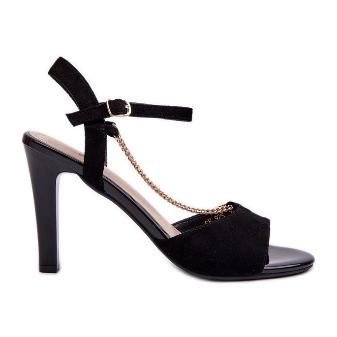 Ženske sandale na visoku petu od eko brušene kože s lancem Sergio Leone SK925 crne crno