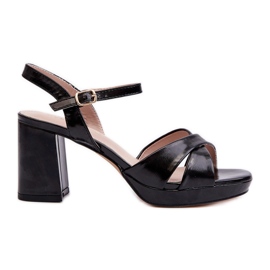 Ženske sandale na visoku petu od eko kože, crni jatine crna