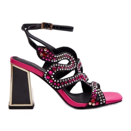 S.Barski Ukrašene ženske sandale na visoku petu D&amp;A CR952 crne crna