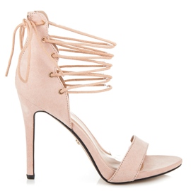 Ideal Shoes Vezane sandale na visoku petu smeđa