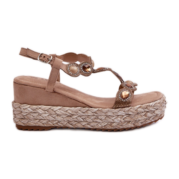 Ženske sandale na klin s pletenicom S.Barski MY291 Bež