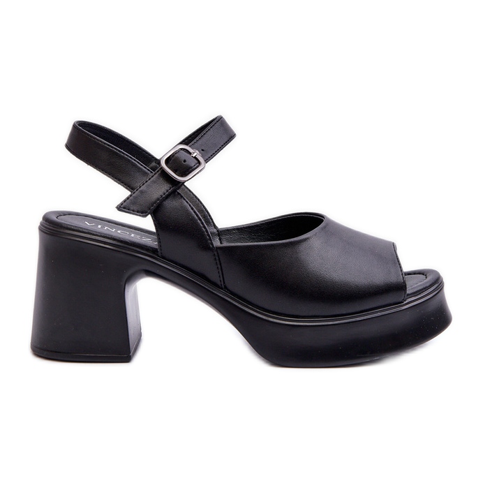 Ženske kožne sandale na visoku petu Vinceza 66627 crne crno