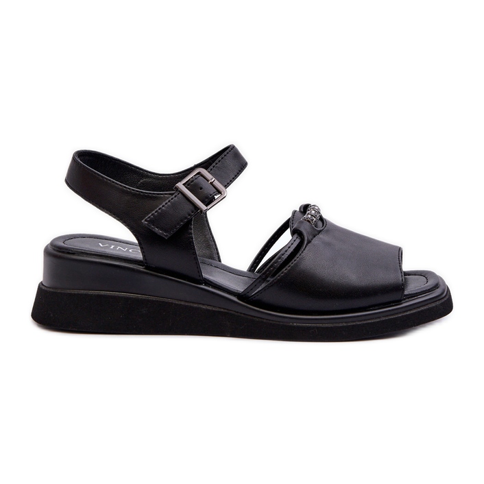Ženske kožne sandale na wedge Vinceza 66624 crne crno