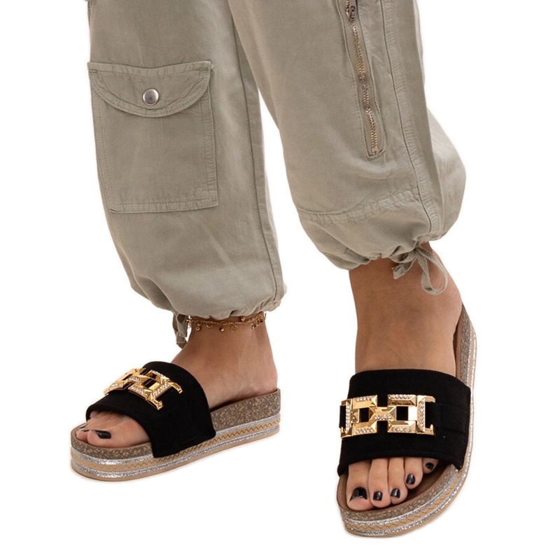 Crne japanke sa sjajnom kopčom Niamh crno