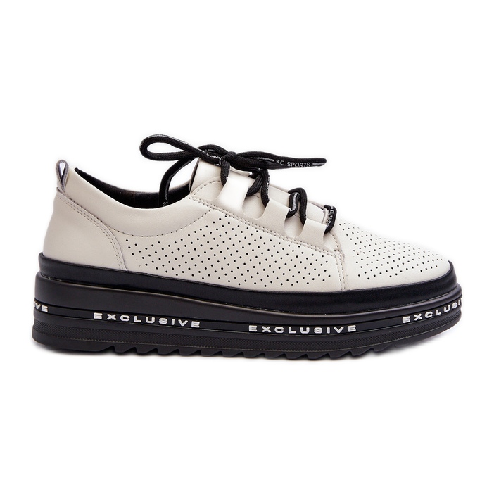 Ženske kožne cipele na platformu S.Barski LR769A Bež