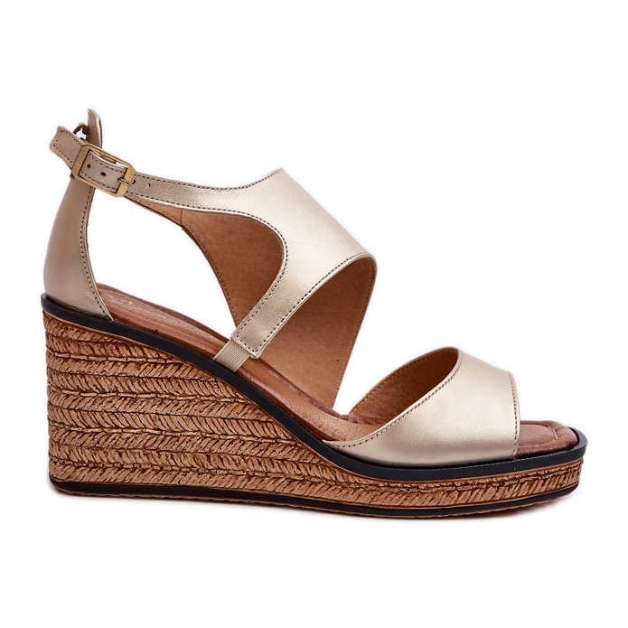 Ženske kožne sandale na klin Maciejka 06657-25 zlatne zlatna