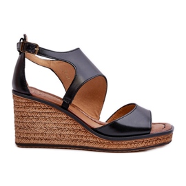 Ženske kožne sandale na wedge Maciejka 06657-01 crne crna