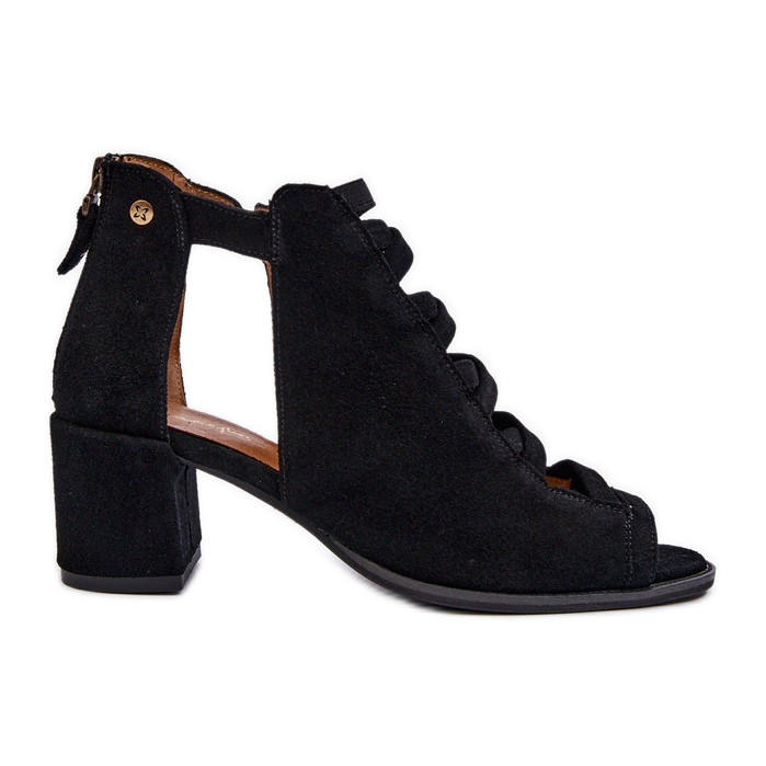 Ženske sandale na visoku petu od brušene kože Maciejka 06456-01 crne crno