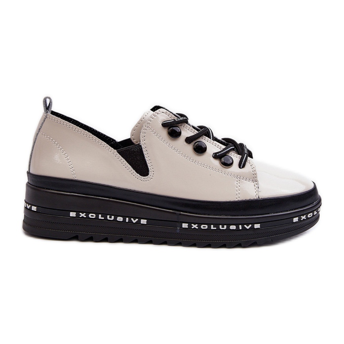 Ženske cipele na vezanje i platformu od prirodne kože S.Barski LR620 bež