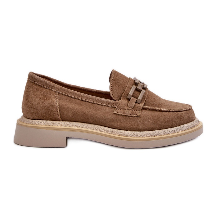 S.Barski Ženske mokasine od brušene kože na ravnu petu s ukrasom D&amp;A TW101 Smeđe smeđa