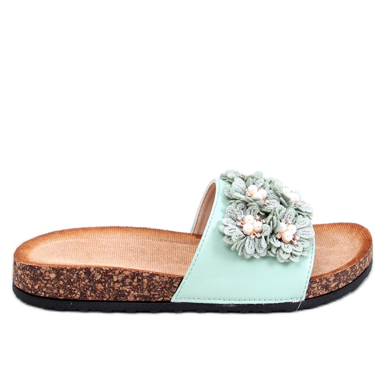 Emiles Green plutene papuče s cvjetićima zelena