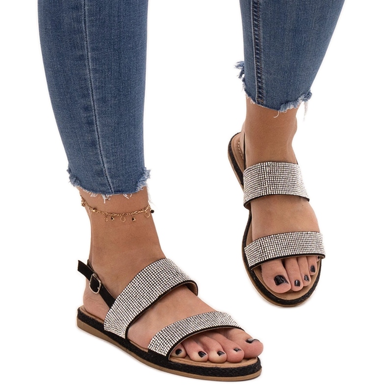 Crne sandale ukrašene Carvalia cirkonima crno