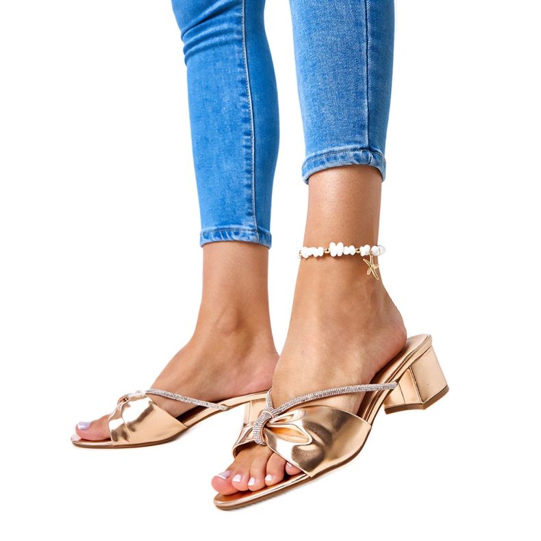 Mule na visoku petu ukrašene Anbrani cirkonima zlatna