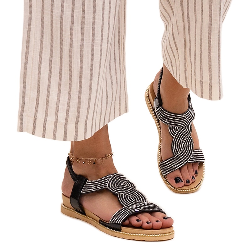 Crne sandale ukrašene Gairsa cirkonima crno