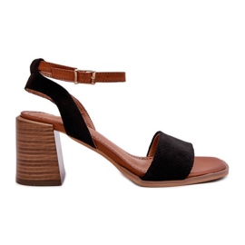 Ženske sandale na visoku petu od eko brušene kože crne boje Ronvia crna