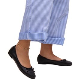 Crne balerinke s mašnom i kožnim umetkom Rosaly crna