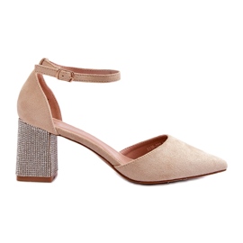 Bež salonke od eko brušene kože na ukrašenu petu