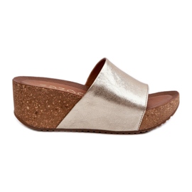 Zazoo 40289 Ženske kožne japanke s plutenom klinom, zlatne zlatni