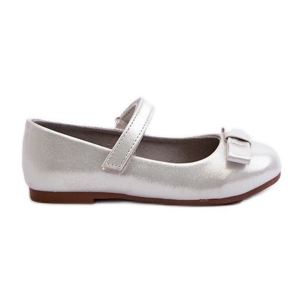 Sjajne dječje balerinke sa srebrnom Fiorelle mašnom na čičak srebro