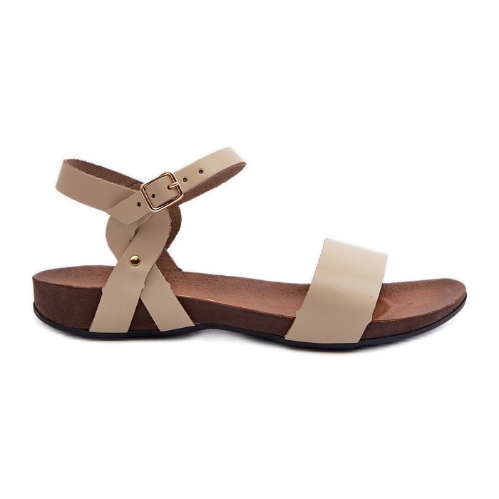 Zazoo 40027 Ženske ravne kožne sandale, bež