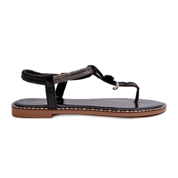 Ženske ravne sandale sa ukrasnim cvijetom, Black Edoni crno