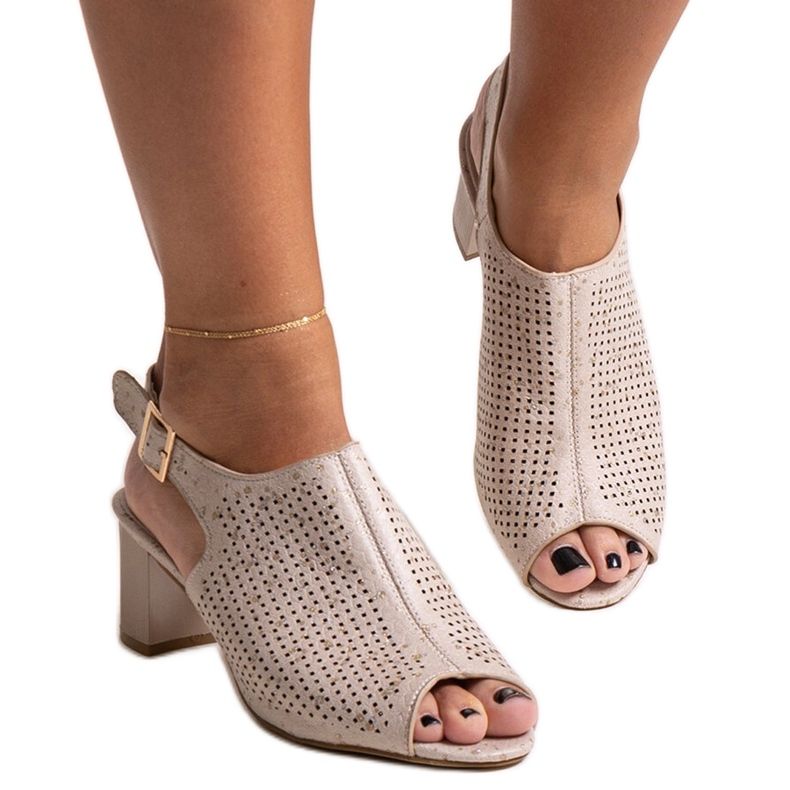 Ažurirane sandale na visoku petu s kožnim uloškom marke Mawiya bež