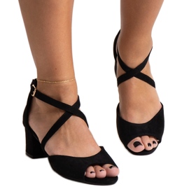 Sandale na visoku petu s Kourin kožnim uloškom crno