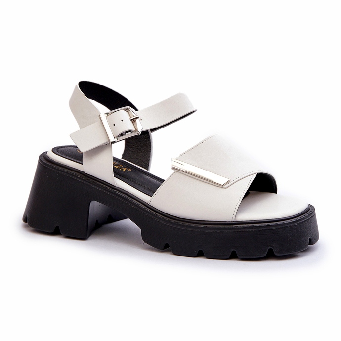Ženske sandale s eko-kožom s visokim potpeticama i Vinceza 36257 White Platform bijela