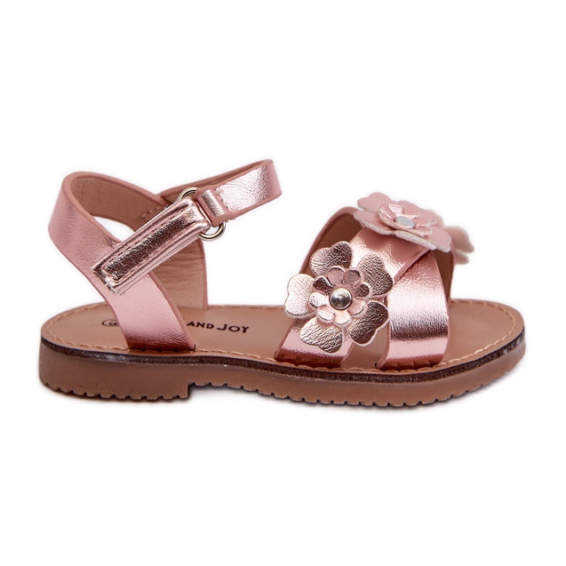 Dječje sandale ukrašene cvjetićima, kopčaju se na čičak, roza Fagossa ružičasta