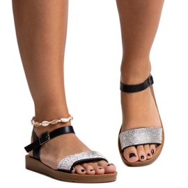 Crne sandale s kubnim cirkonima Estellaria crna