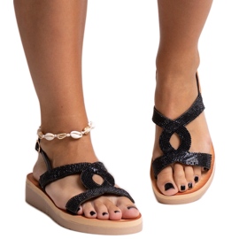 Crne platformske sandale s Mifsa kamenčićima crna