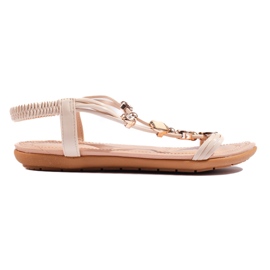 Bež ženske ravne sandale s ukrasima