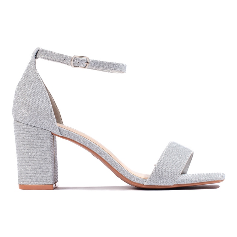 Srebrne brokatne ženske sandale na visoku petu srebro