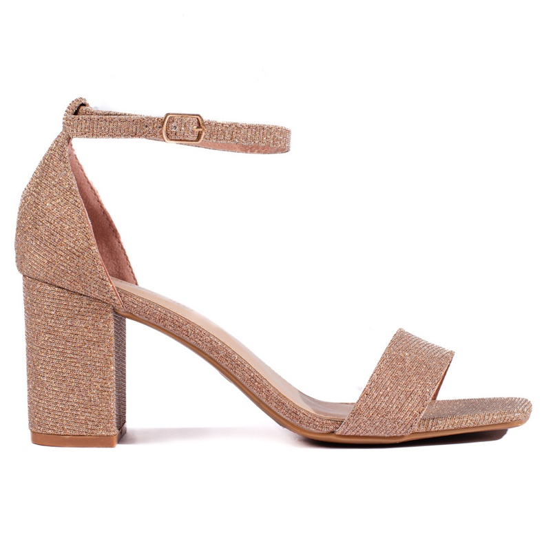 Ženske zlatne brokatne sandale na visoku petu zlatna