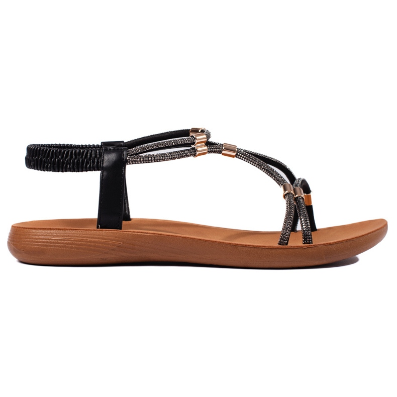 Crne ravne svjetlucave sandale crno