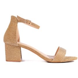 Zlatne sandale na visoku petu sa šljokicama zlatni