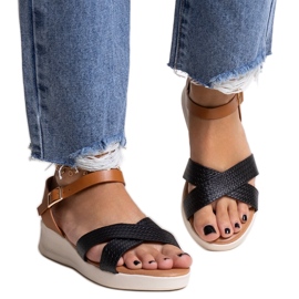 Hakima crne i smeđe niske sandale na klin crna