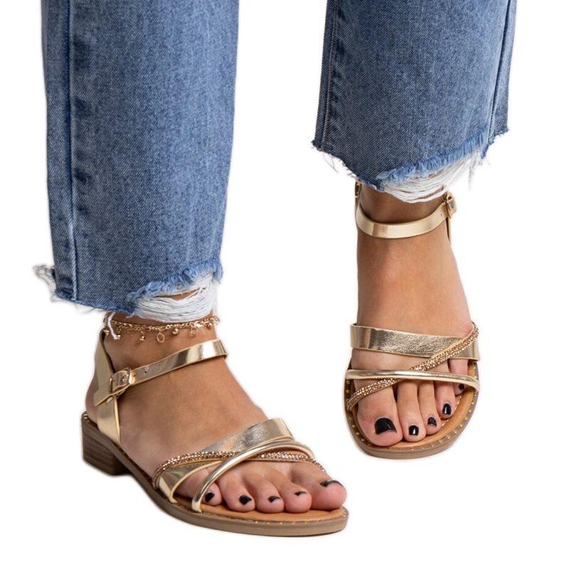 Zlatne sandale na visoku petu s Elanoria kubičnim cirkonima zlatna