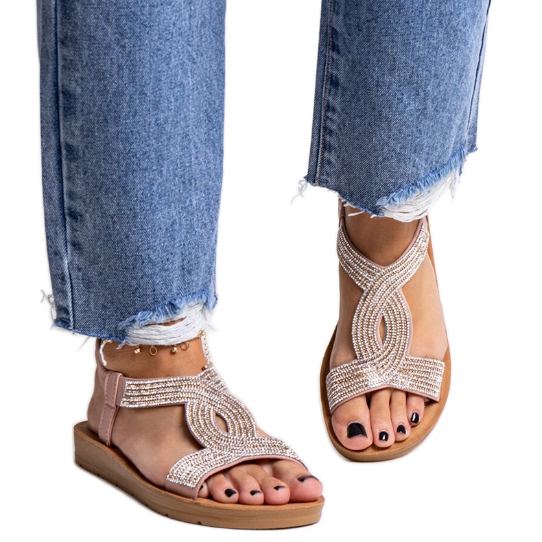 Roze sandale ukrašene Michalina cirkonima ružičasta