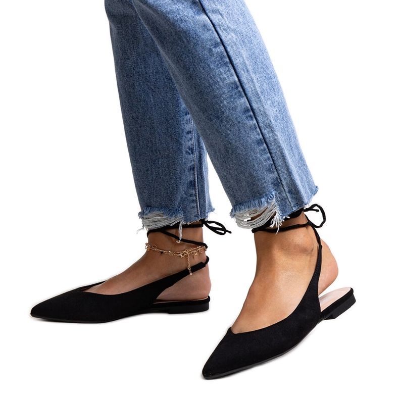 Leaia crne balerinke na vezanje s otvorenom petom crno