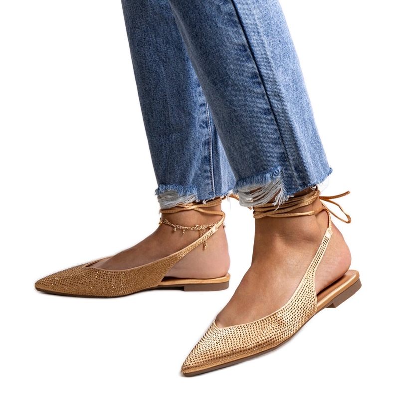 Safine zlatne balerinke na vezanje s kubičnim cirkonijem zlatna