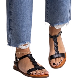 Ravne sandale od crnog Amarantha crna