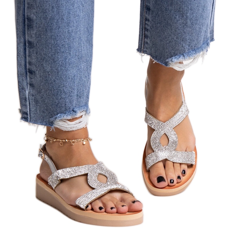 Srebrne sandale na platformu s Mifsa kamenčićima srebro