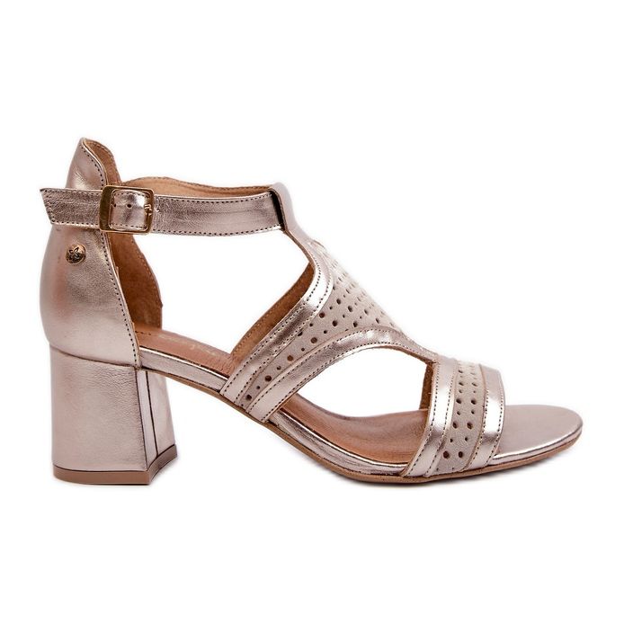 Ženske kožne sandale na visoku petu Maciejka 06459-25 bež i zlatne boje