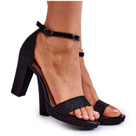 Mulanka Moderne sjajne crne sandale na visoku petu crna