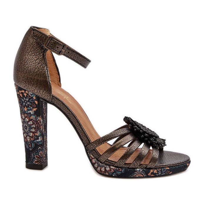 Ženske sandale na visoku petu s dekoracijom Maciejka 06620-20 Grafit siva