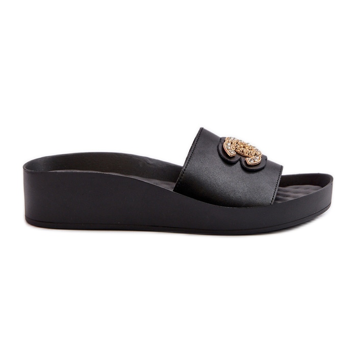 Elegantne, lagane ženske japanke s ukrasom, prirodna koža S.Barski KV27-013, crne crno